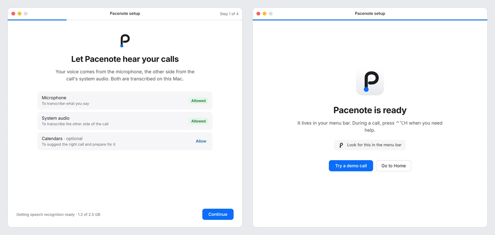 Pacenote: First launch